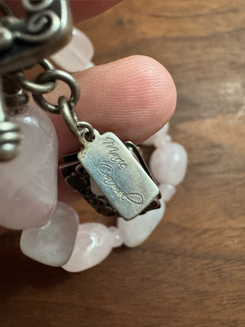 Marie Carmel Rose Quartz Silvertoned Beaded Bracelet - Picture 7 of 7